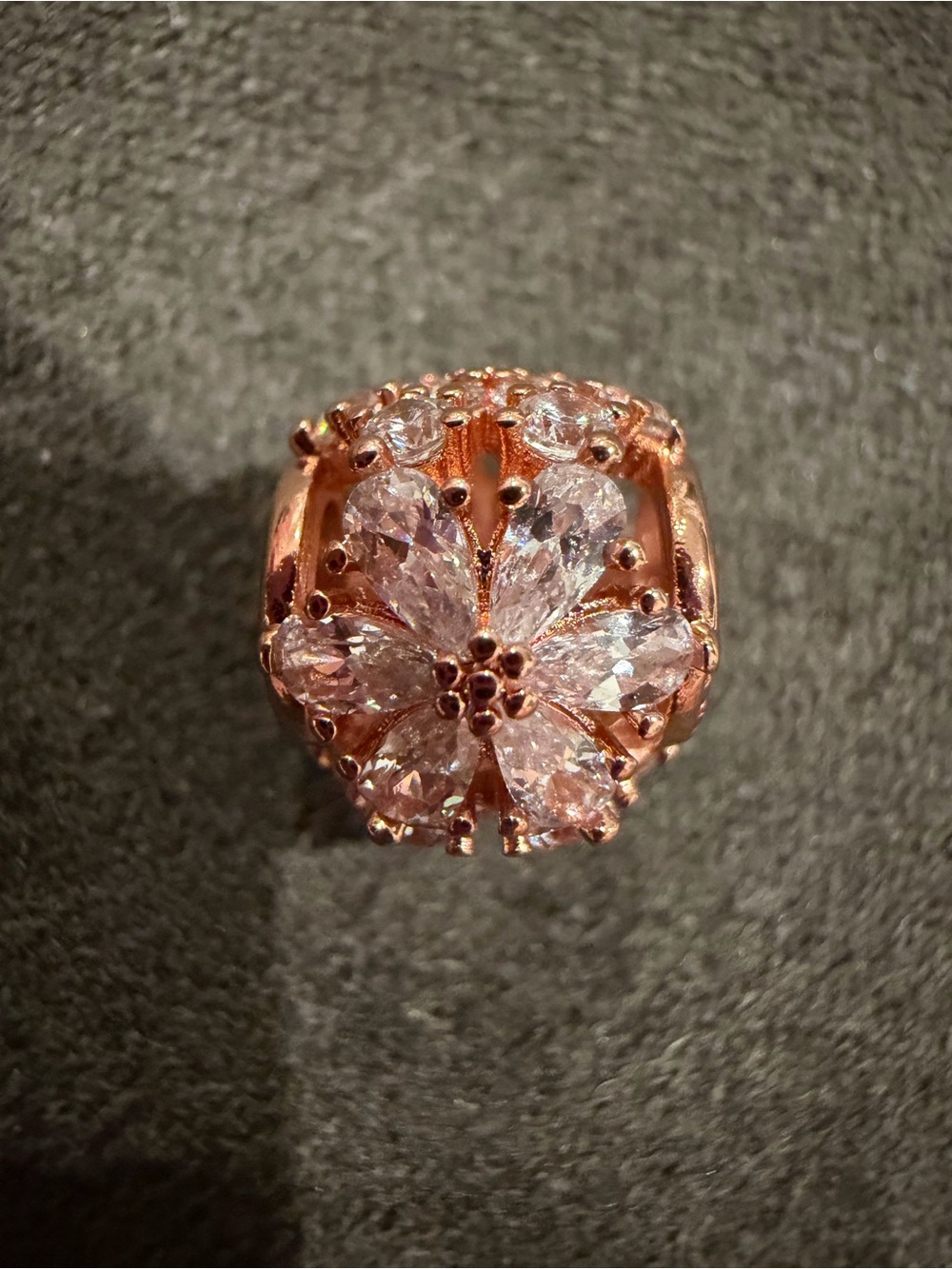 New Pandora Rose Gold Floral Charm with Clear Stones